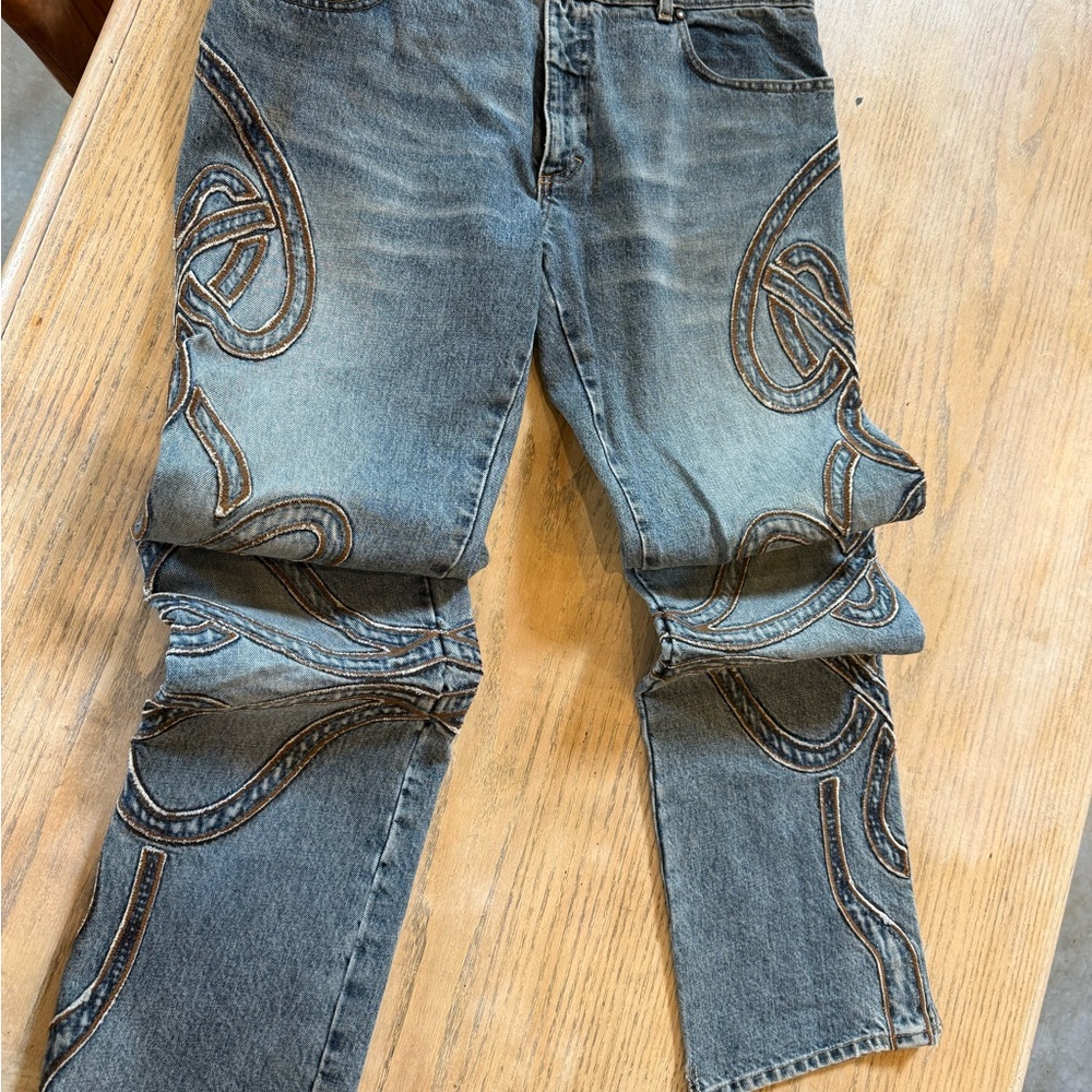 Stylish Blue Jeans with Unique Stitching